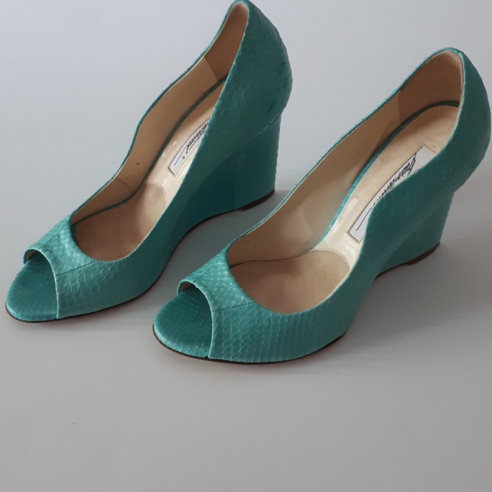 Brian Atwood Teal Reptile Wedges Size 37.5
